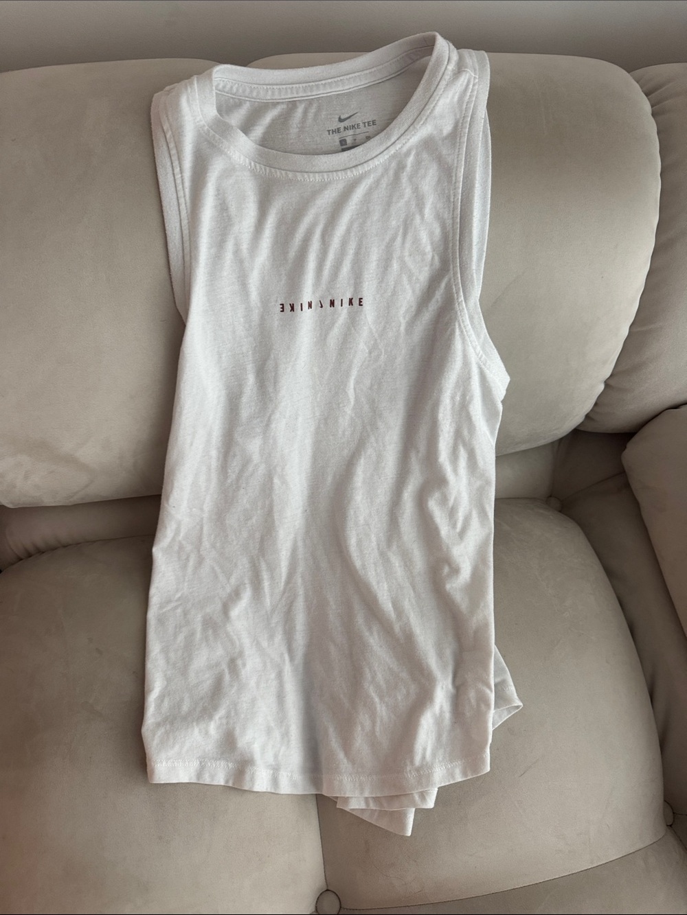 Nike White Sleeveless Tank with Small Center Logo
